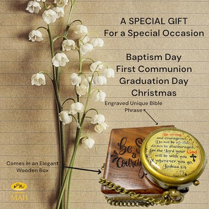 Bible Verse Brass Compass – “Be Strong and Courageous” (Joshua 1:9) | Christian Gift for Graduation, Baptism, Confirmation – Religious Keepsake for Boys, Girls, Teens, Men, Pastors & Church Events - style: Be Strong – Edition 3