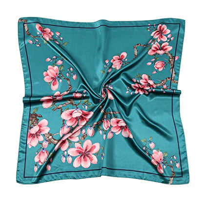 RIIQIICHY Head Scarf for Women Like Silk Satin Scarf for Hair Wrapping at Night Bandana Square Scarf for Sleeping 35 Inch - color: Darkcyan/Peach/Green/Dark Brown/ Navy