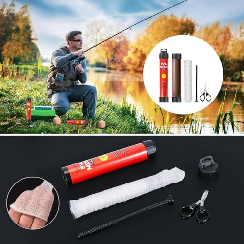 DONQL 5M PVA Mesh Carp Fishing 45" PVA Bags PVA Mesh Bags for Carp Fishing | Fast Water Soluble Mesh Bags, Scissors, Plunger, PVA Bags Carp Fishing Refill Stocking for Boilie Rig Pellets Bags Holder - size: 18mm