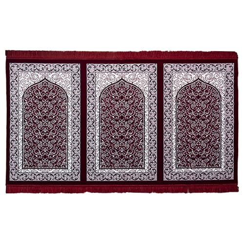 Modefa Muslim Prayer Rug Wide Multi Person Velvet Floral Carpet (Swirl Red) - color: Swirl Red