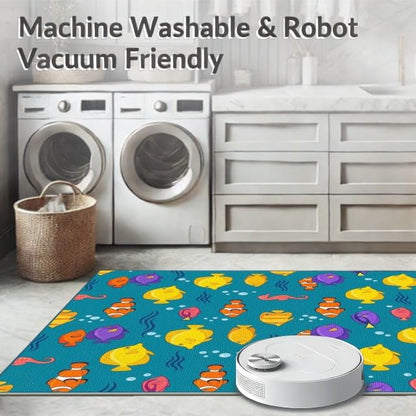 4'x6' Washable Graphic Fish Accent Rug, Teal Non-Shedding Small Carpet for Playroom, Bedroom, Reading Nook, Pet Friendly & Kids Safe Play Mat | Ref:1886587 - color: Blue/Pattern 15, size: 4' x 6' (Rectangular)
