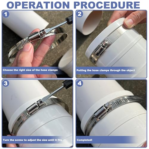 12Pack 4 inch Hose Clamps,Stainless Steel Large Hose Clamp Adjustable | from 3-3/4"-4-5/16"/95-110mm,Metal Worm Gear Duct Clamp for Dryer Vent Hose,Fuel Line,Plumbing,Automotive,Exhaust,Radiator - size: 4 inch (3-3/4" - 4-5/16")