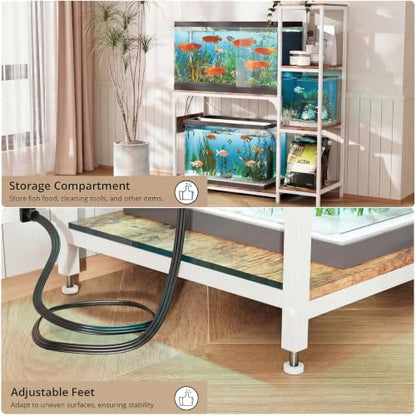 VOWNER 20-29 Gallon Fish Tank Stand with Power Outlet, Aquarium Stand,White | Shelves for Fish Tank Accessories Storage, Heavy Duty Metal Frame, Turtle Reptile Terrarium Stand, Load 500lb - color: White