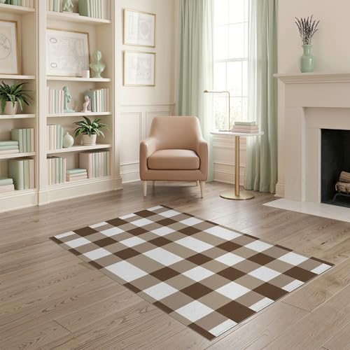 4'x6' Washable Farmhouse Plaid Accent Rug, Beige Non-Shedding Small Carpet for Playroom, Bedroom, Reading Nook, Pet Friendly & Non-Slip | Ref:1910431 - color: Beige/Pattern 32, size: 4' x 6' (Rectangular)