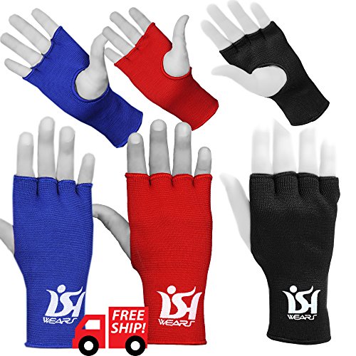 ISH MMA Boxing Martial Arts Inner Gloves Training Maui Thai fist Hand Wraps Pair - color: Blue, size: Senior