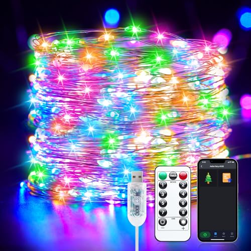 Smart Fairy Lights Plug in, 2 Pack 33FT 100LEDs USB Bluetooth Twinkle Lights with Timer and Remote, App Control Starry String Lights 8 Modes for Wedding Party Indoor Christmas Decoration, Multicolor - size: 100LED-2Pack