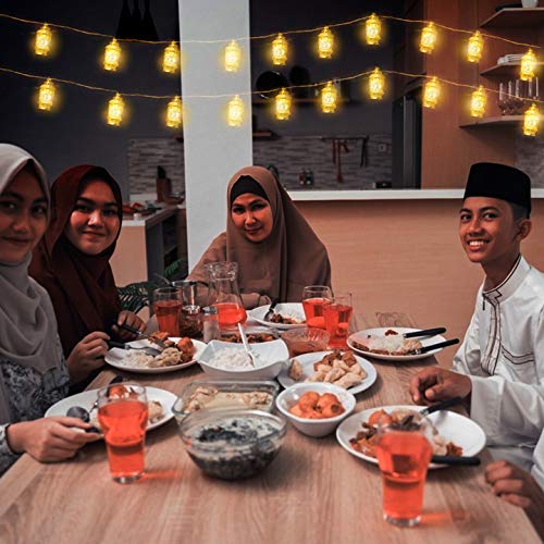 Ramadan Eid String Light - 9.8ft 20LEDs Eid Moon-star Pattern Metal Kerosene Mubarak Islam Decorative Indoor Lantern Lights with 2 Flash Modes for Muslim Islamic Home Garden Patio Decor Supplies - style: Metal Kerosene Lamp