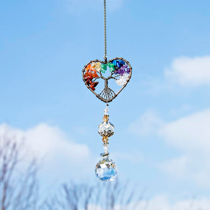 H&D HYALINE & DORA Suncatcher Window Hanging Tree of Life Heart Shaped Crystal Ball Prism Drop Pendant - color: Colorful