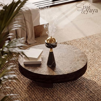 Sissi & yaya Marble Incense Burner with Brass Cover, 11 x 3.8 inches, Multi-Purpose Holder for Cones, Coils and Sticks (Dark Brown) - color: Dark Brown