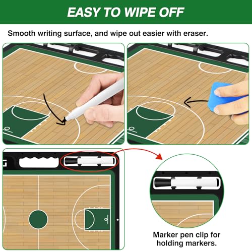 Basketball Dry Erase Coach Board for Coach Tactics,Lineup Board with Marker | Double Sides (Full/Half court),Easy to erase,Portable and Lightweight,Waterproof/Sweatproof,Quick-Wipe,Durable