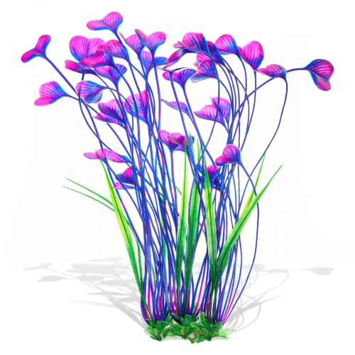 Tall Aquarium Plants 15.35 Inches Plastic Aquarium Plants | Artificial Fish Tank Decor with Weighted Base for Fish Tanks Aquascaping, Purple, 1 Pack - color: Purple