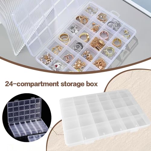 4-piece 24-grid transparent sorting box, used for small parts, jewelry storage box, for earrings, beads, storage, office supplies, Lego plastic, fishing tackle and bait box