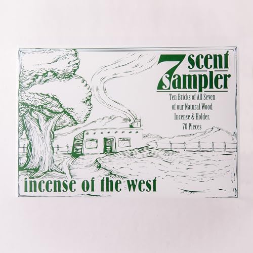 Incienso de Santa Fe - 7 Scent Sampler Natural Wood Incense with Burner, Includes Piñon, Cedar, Juniper, Hickory, Alder, Mesquite, and Fir Balsam (70 Bricks) - Made in the USA