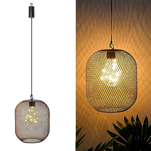 TRIROCKS Hanging Lamp Battery Operated Hanging Light Cordless Pendant Lamp Metal Mesh Lanterns with 6 Hours Timer for Bar Bedroom Living Room Garden Patio Parties Indoors Outdoors (Black)