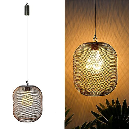 TRIROCKS Hanging Lamp Battery Operated Hanging Light Cordless Pendant Lamp Metal Mesh Lanterns with 6 Hours Timer for Bar Bedroom Living Room Garden Patio Parties Indoors Outdoors (Black)