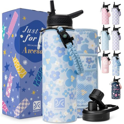 DYSANKY Insulated Water Bottle Gift– Stainless Steel Bottle with Carrier Bag, Strap & Gift Box – BPA-Free – Ideal for Hiking, Camping & Travel - Blue Flower 40 oz - color: Blue Flower, size: 40 Ounces
