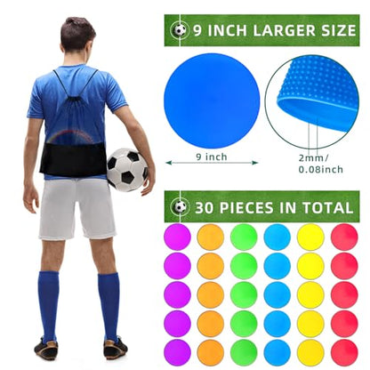 Poly Spot Markers 4 inch/9 inch Non-Slip Rubber Agility Training Markers Floor Dots Flat Field Cones for Football, Soccer, Basketball, School Exercise Drills, Dance Practice - style: 9 inch 30 Pcs (TPE)