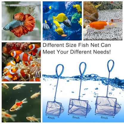 3 Pack Aquarium Net, Multi-Size Fine Quick Fish Catch Nets Extra Soft Nylon Fishing Nets with Plastic Handle for Aquarium Fish Tank Supplies- Blue (4in,5in, 6in) - color: Blue, size: Multi-Size Set: 4"/5"/6" (3-Pack)