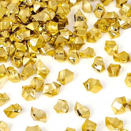 DOMESTAR 150 PCS Gold Acrylic Ice Rocks, Faux Nuggets Gems Vase Fillers | Pot of Gold, Pirate Jewelry Party Decorations, Birthday DIY Crafts & Table Scatter - color: Gold