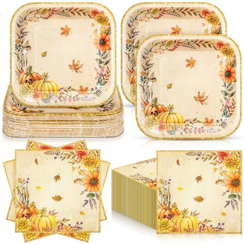 Zhehao 72 Pcs Fall Thanksgiving Paper Plates and Napkins Set Serve 36 - style: Fall