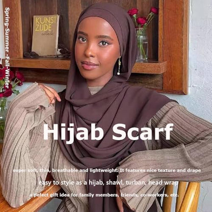 Chiffon Scarf for Women Lightweight Breathable Sunscreen Soft Solid Hijab Scarf for Daily & Muslim Wear - color: Brown Chiffon Scarf