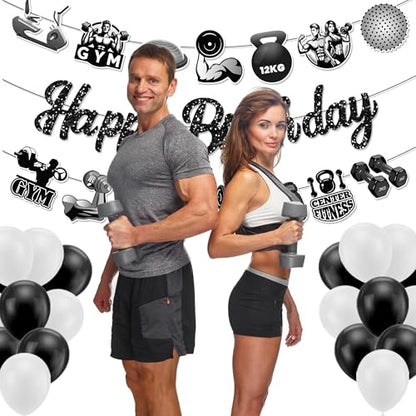 3Pcs Gym Happy Birthday Banner Barbell Boxing gloves Party Hanging Banner Fitness Theme Birthday Bridal Wedding Baby Shower Boys Girls Kids Home Classroom Party Supplies Decorations - color: Gym