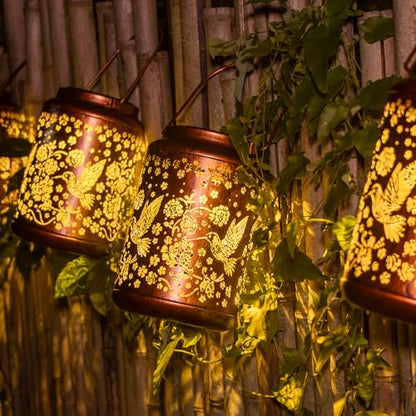 YISITEONE Hummingbird Outdoor Solar Lanterns, Garden Waterproof Metal Hanging Decor Lights for Patio Yard Pathway Lawn Front Porch, Birthday Gardening Gifts for Women Mom Grandma - style: Hummingbird