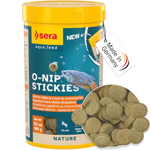 Sera O-Nip Nature 265 Tabs 8.45 oz | Complete Feed for All Ornamental Fish | Adhesive Tablets Stick to the Aquarium Glass | High Protein | No Dyes & Preservatives | with Bloodworms, Krill & Tubifex - size: 6 Ounce (Pack of 1)