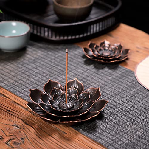 GARMOLY Large Incense Holder for Sticks Anti-Ash Spilling, Brass Lotus Incense Stick Holder and Detachable Ash Catcher - size: Large