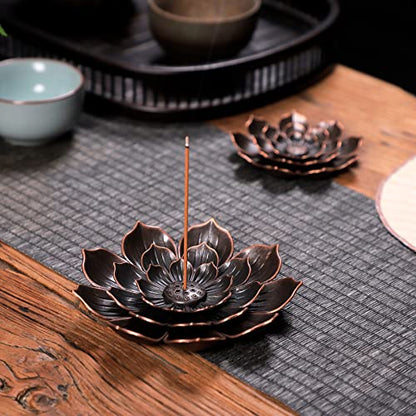 GARMOLY Large Incense Holder for Sticks Anti-Ash Spilling, Brass Lotus Incense Stick Holder and Detachable Ash Catcher - size: Large