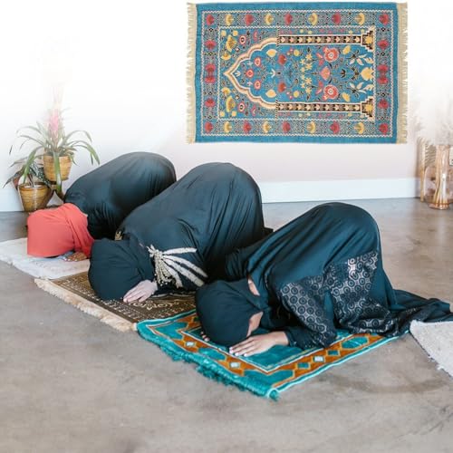 Muslim Prayer Rug, Soft Plush Thin Islamic Prayer Mat, Travel Janamaz, Sajada Tassel Praying Carpet, Ramadan Eid Hajj Gift - color: Blue