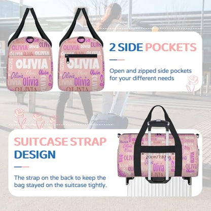 Personalized Dance Gym Bag, Pale Pink with Colorful Names | Custom Sport Duffel Large Compartment Cheerleaders Dance Weekender Bags Travel Tote - color: Pale Pink