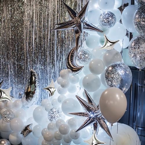 Silver Star Foil Balloons Kit with 6 Pack 12 Point Star Balloons Starburst Cone Balloons Spike Balloons and 10Pcs Four Pointed Star Balloos for Wedding Baby Shower Photo Booth Birthday Party Supplies - style: Silver Star Explosion Balloons