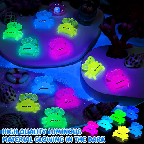 63PCS Luminous Mini Resin Crabs Figurines Cute Tiny Miniature Crabs | 7 Colors Cute Crab Figurines Glow in The Dark, Micro Moss Landscape, Dollhouse, Pots, DIY Crafts, Hidden Game - style: MiniCrab 63PCS