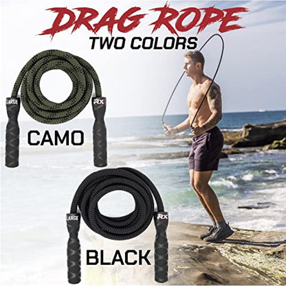 Drag Jump Rope w/Non Slip Ergonomic Handles - Weighted Polypropylene Rope for Fitness & Exercise, Cardio Workout, WOD | Speed Jumping Rope for Men & Women - size: Large