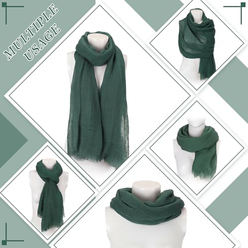 Geyoga 6 Pcs Women Scarf Shawl Hijab Scarves Cotton Crinkle Hijab for Women Blend Shawl Crinkle Wrap Head for Seasons - color: Dark Green
