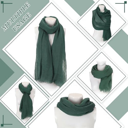 Geyoga 6 Pcs Women Scarf Shawl Hijab Scarves Cotton Crinkle Hijab for Women Blend Shawl Crinkle Wrap Head for Seasons - color: Dark Green