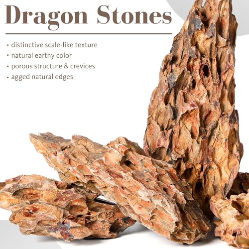 2.2-8.1 Inches Natural Dragon Stone, 5 PCS Mixed Sizes Aquarium Rocks for Aquascaping, Terrariums, Reptile Tanks & Aquarium Décor - size: 2.2-8.1 in