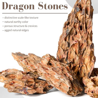 2.2-8.1 Inches Natural Dragon Stone, 5 PCS Mixed Sizes Aquarium Rocks for Aquascaping, Terrariums, Reptile Tanks & Aquarium Décor - size: 2.2-8.1 in