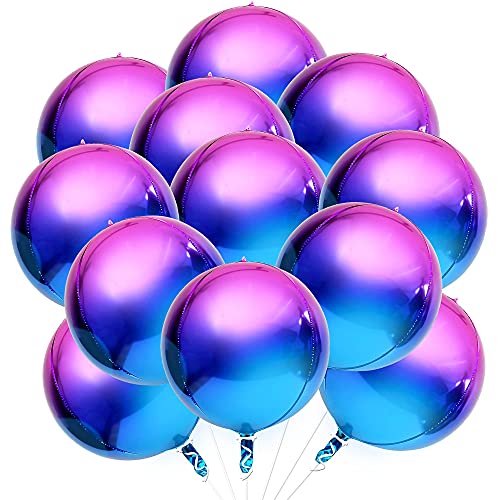 KatchOn, Purple Galaxy Balloons - 22 Inch, Pack of 12 | Round 4D Metallic Iridescent Balloons for Galaxy Birthday Party Decorations | Purple and Blue Balloons for Mermaid Party Decorations - color: Purple