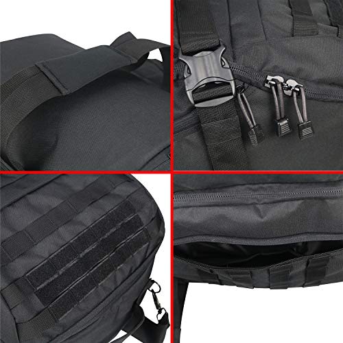 3 in 1 Tactical Travel Duffel Bag Backpack, Heavy Duty Military Gym Bag | Waterproof 600D nylon, internal collapsible dividers, weekend overnight travel, gym workout, camping luggage, 30L - color: Black, size: 30L,(19x10x8)Inches