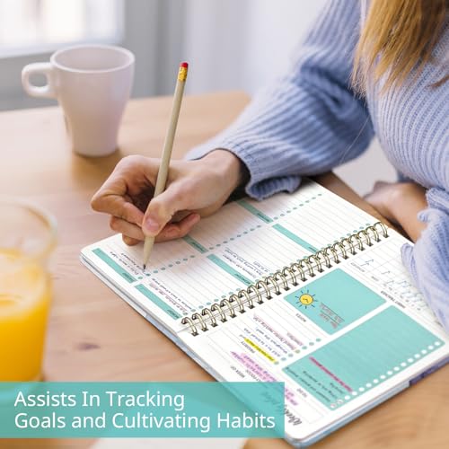 Taja Undated Weekly Planner, Weekly To Do List Notebook with Goal & Habit Tracker Organizer, A5 Weekly Planner Notebook with Spiral Binding, 6.1" x 8.2" - Distant Peaks - color: k.Distant Peaks