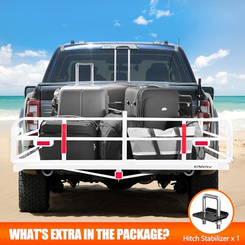 KAIRAY 500 Lbs Heavy Duty Hitch Mount Cargo Carrier 60" x 24" x 14.4" Folding Cargo Rack Rear Luggage Basket Fits 2" Receiver for Car SUV Camping Traveling (White) - color: White, size: Hitch Cargo Basket only - 60" x 24" x 14.4"
