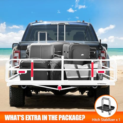 KAIRAY 500 Lbs Heavy Duty Hitch Mount Cargo Carrier 60" x 24" x 14.4" Folding Cargo Rack Rear Luggage Basket Fits 2" Receiver for Car SUV Camping Traveling (White) - color: White, size: Hitch Cargo Basket only - 60" x 24" x 14.4"