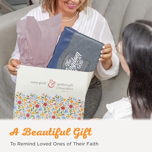 Christian Art Gifts Vegan Leather Fashion Bible Cover Carry Case for Women: Seek First the Kingdom of God - Mat. 6:33 Inspirational Scripture Verse w/Pockets, Pen Storage & Gold, Metallic Blue, Large - size: Large