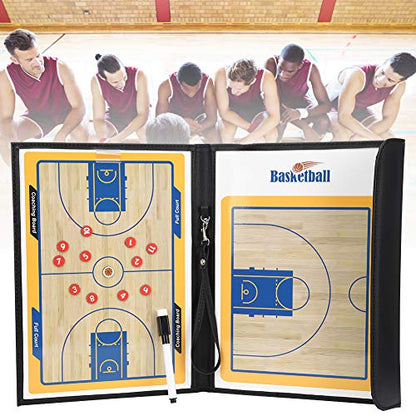 Magnetic Coaching Basketball Board, Colorful Folding Tactics Teaching Display Plate PU Leather Water Proof Training Clipboard for Teaching Instruction