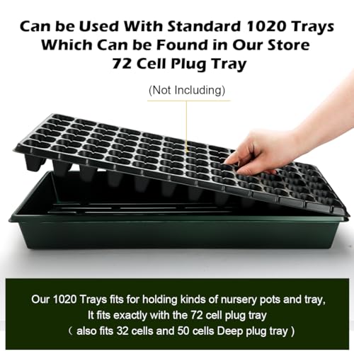 RooTrimmer 10 Pack 1020 Trays No Holes-Reusable Nursery Flats for 50/72 Cell Plug Tray, Heavy Duty Seed Starter Trays for Transplant, Seed Starting, Plant Propagation & Seed Germination (Dark Green) - size: TD542-10P-Dark Green