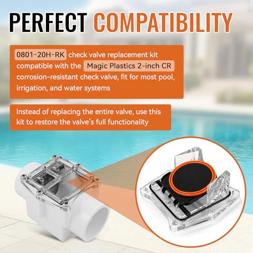 0801‑20H‑RK CR Valve Replacement Kit for Magic Plastics, Pool Valve Repair Kit, Corrosion Resistant Plastic Check Valve Parts, Plate, Spring, Lid for Pool & Spa