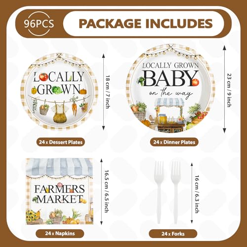 Grencian 96Pcs Locally Grown Baby Shower Decorations Farmers Market Party Plates and Napkins Vegetable Theme Disposable Tableware for Food Market Party Baby Shower Decorations Serves 24 - style: Food Market Baby Sets