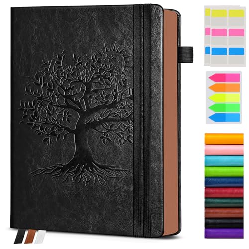 Vintage Leather Journal - 300 Page Lined Journal Notebook with Numbered Pages, A5 Notebook for Women Men,Travel Diary,Daily Journals for Writing, Note Taking, School & Work (5.8" x 8.3") - color: Black, size: A5 (5.8in x 8.3in)